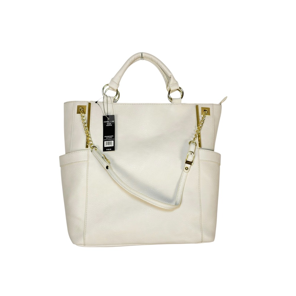 Olivia + Joy Lexy Tote Bag NWT Eggshell White Gold Chain Large Work Chic Handbag
